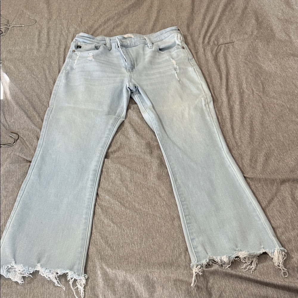 KanCan Light Blue Frayed Hem Flare Jeans